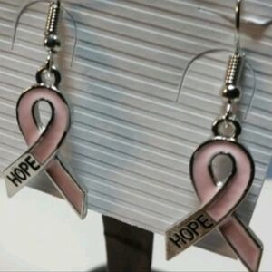 🆕Pink Breast Cancer & Silver Earrings HOPE Fish Hook Dangling 1 1/2"